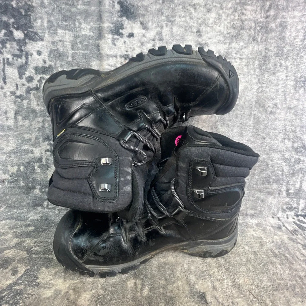 KEEN Men 8.5 Waterproof Work Boots Black Leather Insulated Utility Hiking Rugged